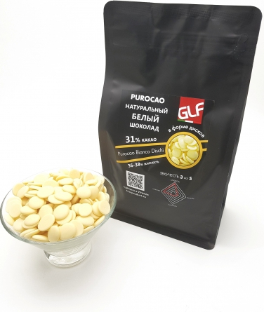 Белый шоколад Purocao (Пуракао) GLF 31% (36/38) пакет 1 кг фото 1
