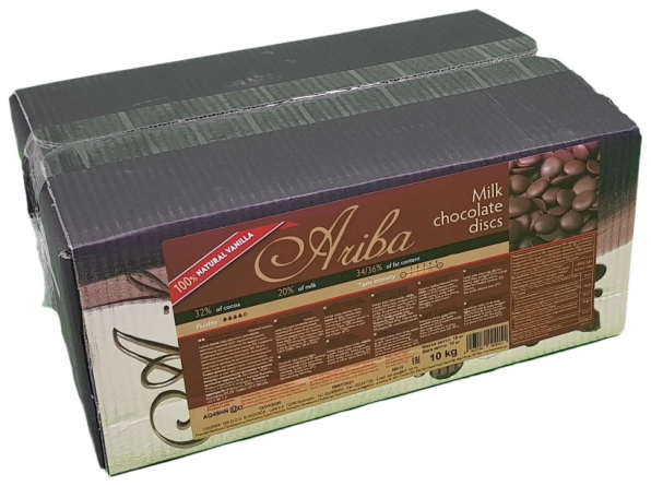 Молочный шоколад Ariba Latte Dischi 32 в форме дисков, коробка 10 кг фото 1